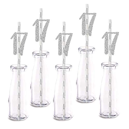 Pitillos decorativos plata con brillo para cumpleaños 24 piezas miniatura 1