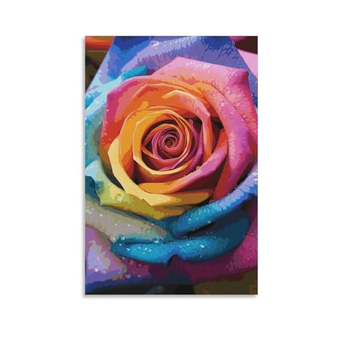 Œuvre d'art arc-en-ciel rose fleur décoration murale de luxe