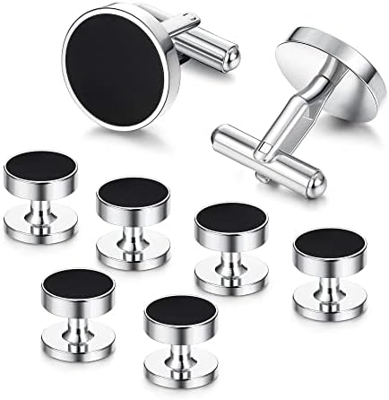 Diamday Cufflinks and Tuxedo Studs for Clothing for Men Stainless Steel Gold Cufflinks for Shirts and Ties Shirt Accessories Classic Tuxedo Buttons and Cufflinks for Father’s Day Silver & Gold Tones