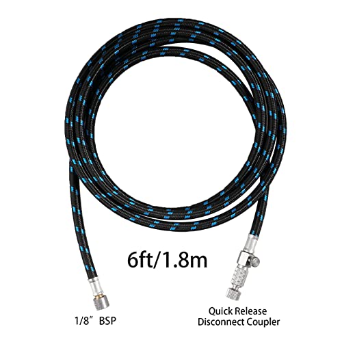 SAGUD Airbrush Hose 6 Foot Braided Rubber Hose with Standard 1/8 Size Fittings on Both End and Air Brush Quick Release Disconnect Coupler… - Image 2