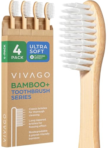 Vivago Extra Soft Toothbrushes For Adults - 4 Pack - Bpa Free Ultra Soft Bristle Toothbrush - Bamboo Toothbrushes For Sensitive Gums