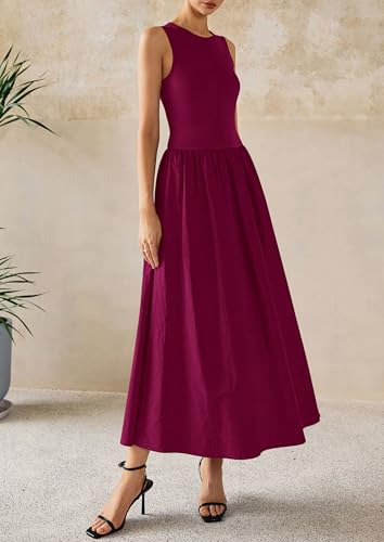 Image of PRETTYGARDEN Maxi Dresses for Women 2026 Summer Casual Sleeveless Patchwork Flowy Vacation Sundress Knit Long Work Tank Dress