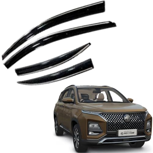 Image of CAR SAAZ Chrome Line Door Visor for MG Hector Plus (2023-Present) (Set of 4Pcs) | Rain Guard | Wind Deflector