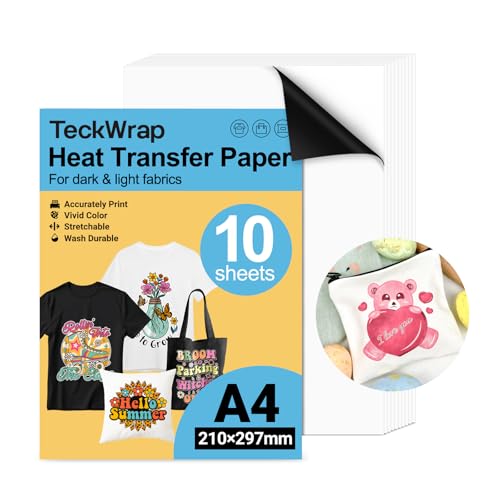 TECKWRAP Printable Heat Transfer Paper for T-Shirts 15 Sheets, 8.3' X...