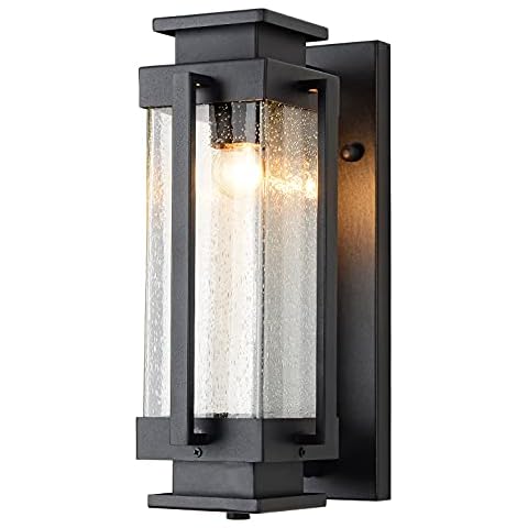 EERU Dusk to Dawn Outdoor Wall Lanterns Large Exterior Porch Lights Wall Mount IP65 Waterproof Outdoor Sconces with Seeded Glass Outside Wall Lamp for House Garage Front Porch Patio Cover