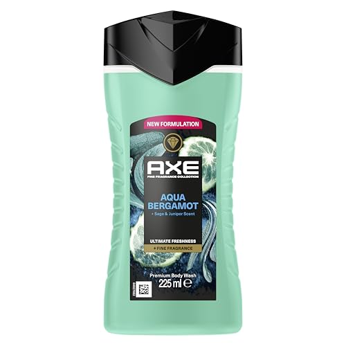 AXE - Gel Douche - Collection Prestige - Aqua Bergamot - 12h de fraîcheur - Parfum bergamote, sauge et genévrier - Agents hydratants 100% d’origine végétale - 1x225ml