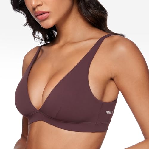 Image of INGIA Deep V-Neck Sports Bra Padded U Back Yoga Workout Bra | Low Impact, Fitness, Yoga, Wireless, Workout, Contour, Crop Top, for Women