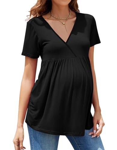 hohololo Maternity Fashion T-Shirt Short Sleeve V-Neck Pregn