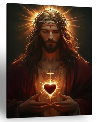 Framed Sacred Heart of Jesus Canvas Wall Art Christian Religious