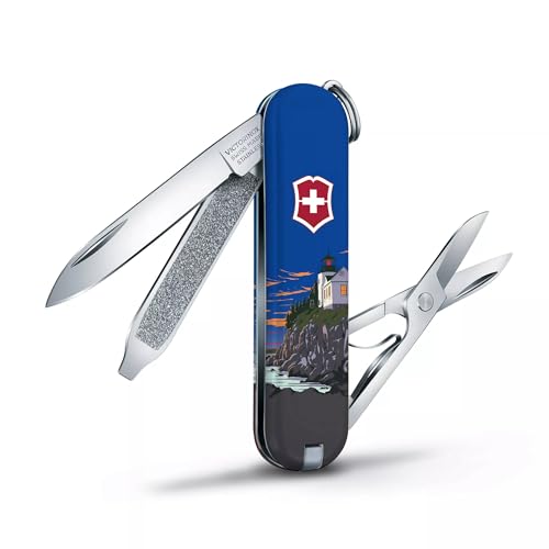Image of Victorinox Classic SD Swiss Army Knife, Acadia National Park | 7-Function Swiss Mini Knife, Small Blade, Nail File, Screwdriver, Key Ring, Swiss Made, Compact EDC for Keys and Bags