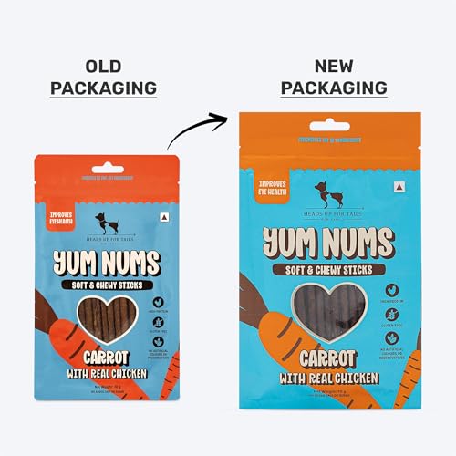 Image of Yum Nums by HUFT Soft & Chewy Sticks - 200 gm | Carrot with Chicken | Dog & Puppy Treats | Training Treats for Small & Adult Dogs | High-Protein, Soft & Tasty Snacks