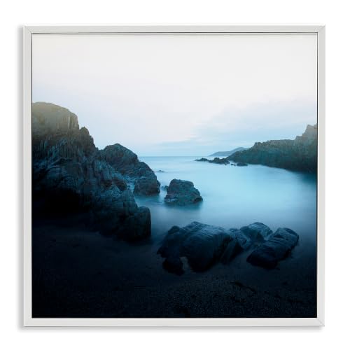Stupell Industries Blue Ocean Cove Cliff Landscape Morning Misty Sky, Designed by Ian Winstanley White Framed Wall Art, 17 x 17
