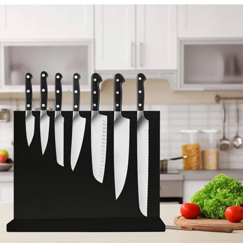 Resafy Magnetic Knife Holder-16X12 Inches Double Side Acacia Black Wooden Knife Block Rack Universal Stands with Strong Enhanced Magnets Strip for Kitchen Counter,Large Organizer Without Knives by Resafy - Image 3