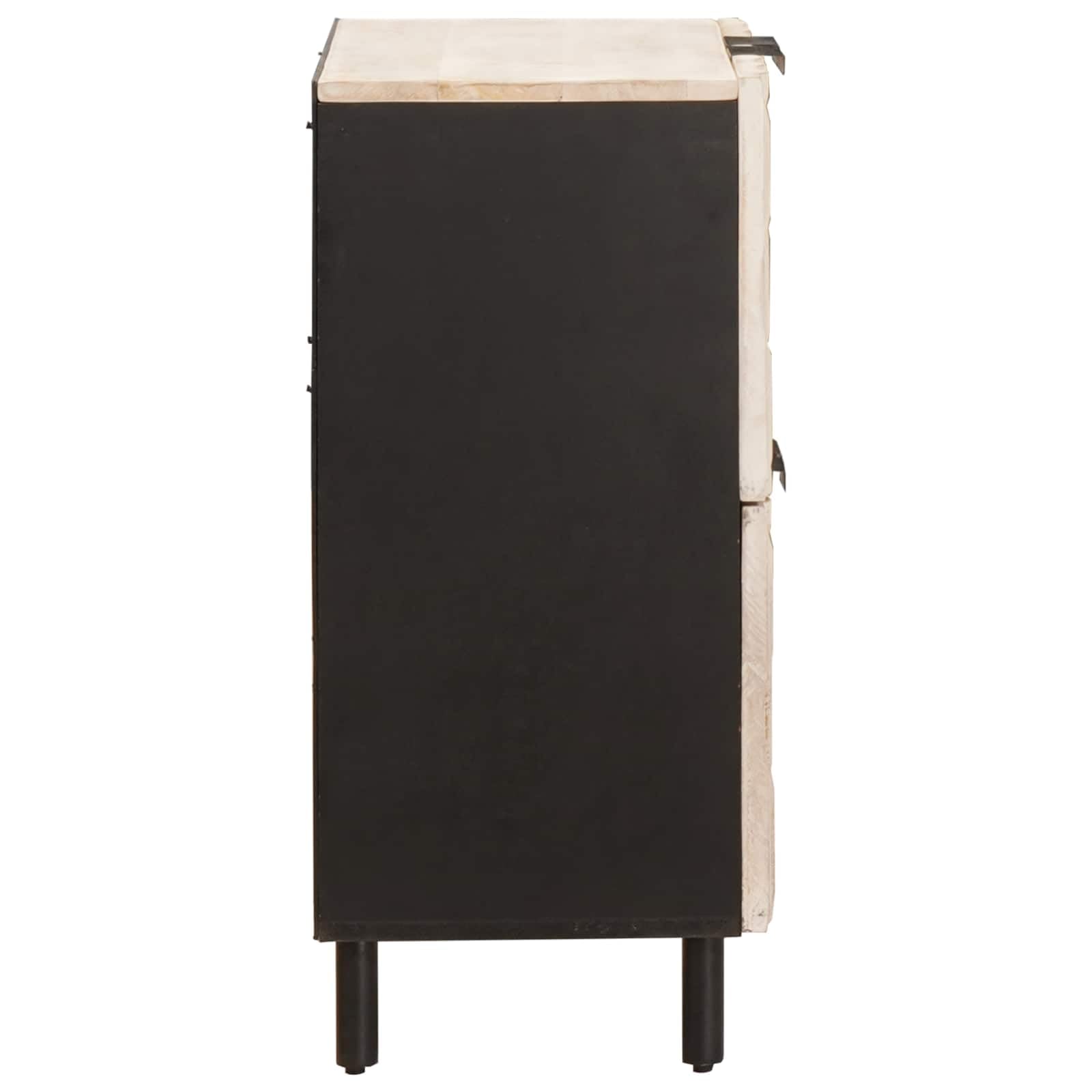 Buffet avec porte en bois de manguier massif, finition blanche, 60 x 33 x 75 cm, pour salon, salle à manger, espace de rangement, gestion des câbles et décoration
