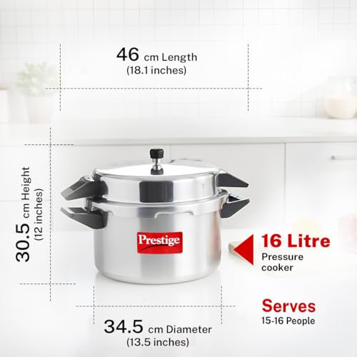 Image of Prestige Popular Aluminium Outer Lid Pressure Cooker, 16 Litres, Silver, 16 Liter