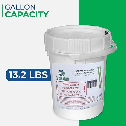 EZ on the Earth - Primary Lithium Battery Recycling Container - 1 Gallon, Battery Disposal Bin with Lid That Holds up to 13.2 lbs Batteries - Recycling Pail with Cardboard Box