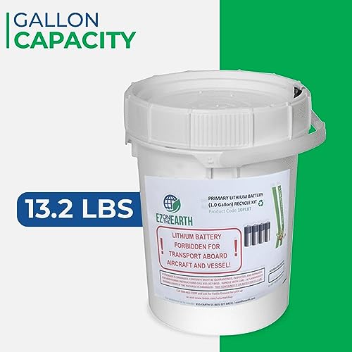 EZ on the Earth - Primary Lithium Battery Recycling Container - 1 Gallon, Battery Disposal Bin with Lid That Holds up to 13.2 lbs Batteries - Recycling Pail with Cardboard Box