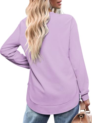 Image of OFEEFAN Womens Sweatshirt Crewneck Long Sleeve Shirts High Low Tops Curved Hem
