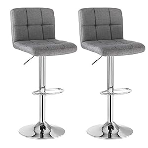 SONGMICS Barkruk met rugleuning in hoogte verstelbaar, linnen, rookgrijs, 44,5 x 38 x 115 cm