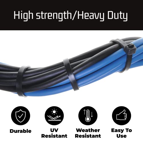 4", 6", 8", 12" Black Cable Zip Ties Assortment (400 Pack, 100 Each Size) - 40Lbs Tensile Strength - Self-Locking Premium Nylon Cable Wire Ties For Indoor And Outdoor By Bolt Dropper #TOP5
