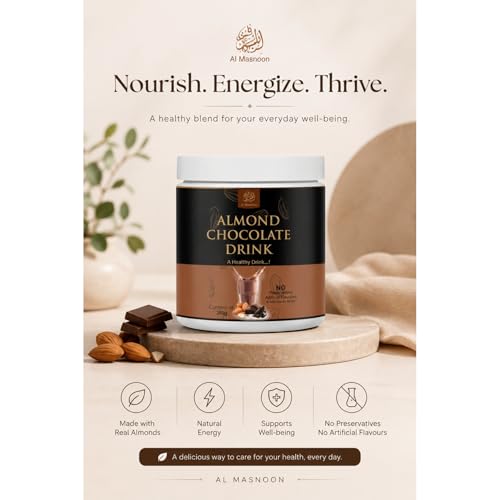 Image of AL MASNOON Almond Chocolate Drink /A Healthy Drink with Almond & Chocolate / 100% Natural /No Added Flavour & Colour 250g (Pack of 1)