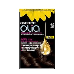 Garnier Olia Permanent Hair Dye, Up to 100% Grey Hair Coverage, No Ammonia, 60% Oils, 4.0 Dark Brown