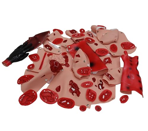 PreAsion 43PCS Trauma Manikin Moulage Kit Trauma Evaluation Set Burn/Wound Module for First Aid Trauma Care Training Full Body CPR Manikin Trauma Assessment Module for Manikin Training Model