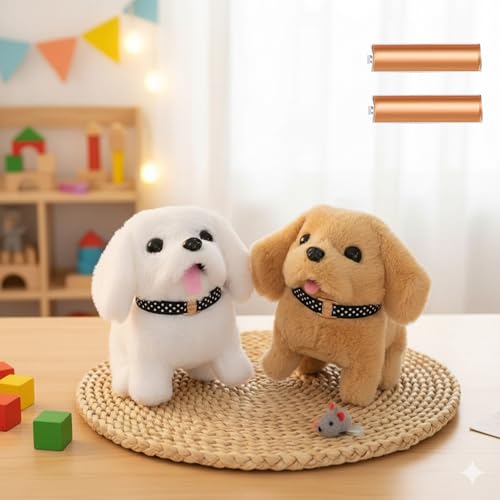 Image of GITGRNTH (2 Pcs White + Brown Walking Talking Dog Toy Jumping, Nose Twitch, Barking & Voice Repeat, Battery Operated Walking Talking Dog Toy with Sound for Girls & Boys & Kids & Toddlers