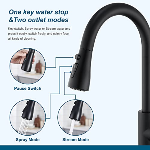Atpcoltd Matte Black Kitchen Faucets With Pull Down Sprayer, Kitchen Sink Faucet With Pull Out Sprayer, Single Handle Copper Kitchen Faucet #TOP2