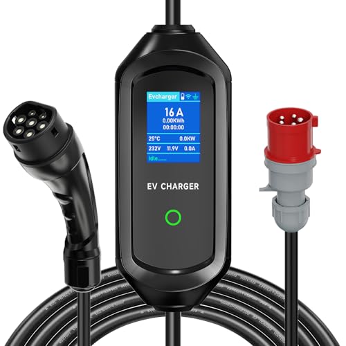 AFYEEV Mobile Wallbox 11 kW, cavo di ricarica tipo 2, 5 m, 3 fasi, 6-16 A, potenza di ricarica regolabile, indicatore LED, IP65, impermeabile, cavo di ricarica portatile CEE 16A a tipo 2, caricatore