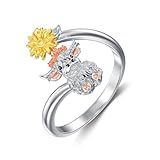 Midari Anillo de tortuga, vaca de las tierras altas, panda, serpiente, koala, anillo ajustable de plata de ley 925, anillo abierto de animales, joyería de animales, anillo de dedo para mujeres