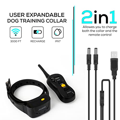 Jiuniq Dog Training Collar- Remote Control Range 1950Ft - Set 3 Adjustable Modes-Beep Vibration & Shock For Puppy-Small Medium & Large Dogs (10-140Lbs) - Electronic Waterproof & Rechargeable #TOP2