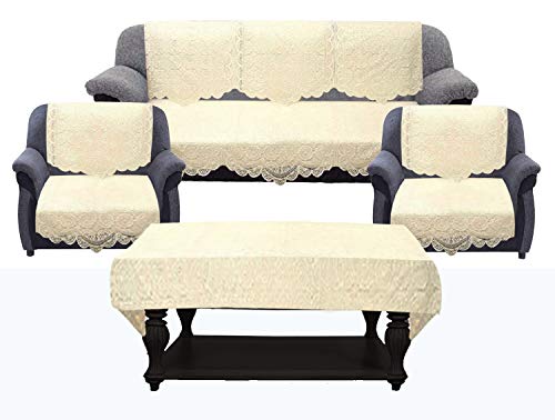 Kuber Industries Self Cotton 5 Seater Sofa Cover with Center Table Cover, 70