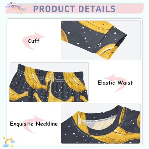 Pajama Sets Long Sleeve Banana Pattern on Dark Background Soft Comfy Sleepwear 2 Piece PJS 3-8T4
