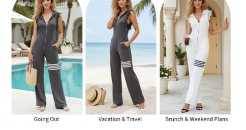 Mono Athleisure para mujer con capucha, diseño casual de pierna ancha y encaje a rayas XXL 3