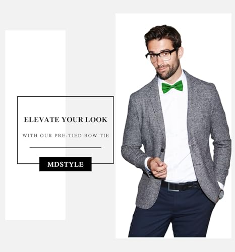 Image of MDSTYLE Bow Ties for Men Pre-Tied Adjustable - Classic Men's Bow Tie - Tuxedo Wedding Formal Bowtie Solid Color Bowties (Green 2pcs)