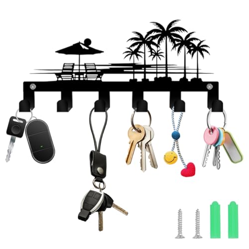Porte-Clés Mural En Métal avec 6 Crochets, Noir Porte Clef Murale Design avec Vis Et Chevilles À Expansion, Suspension Clef Mur pour Entrée, Couloir, Cuisine,...