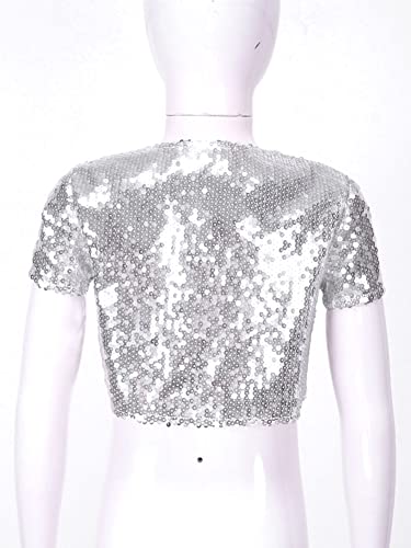 CHICTRY Girls Sequin Bolero Shrug Short Sleeve Open Front Cropped Blazer Cardigan Jacket Dress Coat4