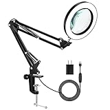 EARYA Magnifying Glass with Light and Stand, 5X Real Glass Lens 8-Diopter Magnifying Lamp, 3 Color...