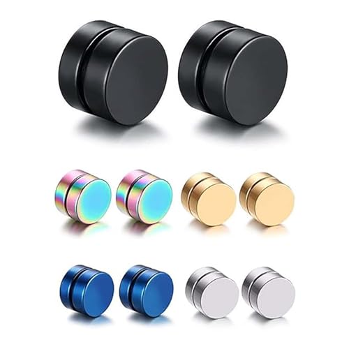 اقراط مسمار من الستانلس ستيل من تزويق، اقراط مغناطيسية بدون ثقب، مجموعة اقراط بمشبك (زوج من الابيض، اسود، ملون، ذهبي، ازرق، للجنسين)