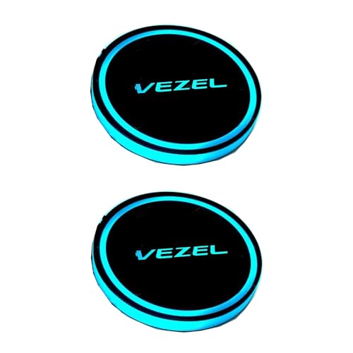 ホンダ ヴェゼル LEDコースター ドリンクホルダー カップホルダー LEDカーウォーター光る 明るさセンサー 自動点灯消灯 イルミネーション 車内 車載 車用 丸型 ボトルコースター ライトパッド マット 2個セット (ヴェゼル)