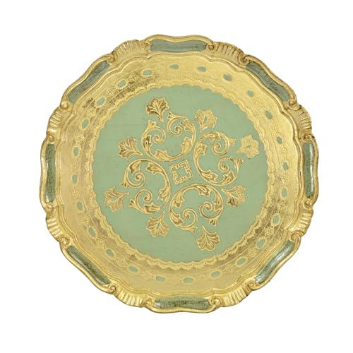 Mini Hand Carved Vintage Florentine Wood Vanity Tray, 7.5" Diameter,