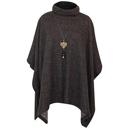 Storm Island Ladies Italian Poncho Cowl Neck top Winter Warm Moher Women Plus Size Fashion (Charcoal, One Size Fit for 12-26 UK)