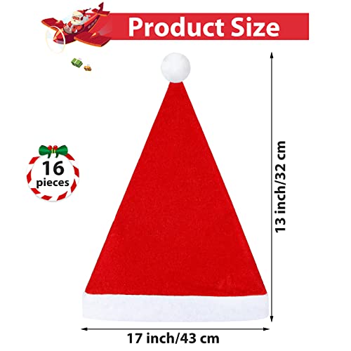 Hiwooii 16 Pack Christmas Santa Hats With White Cuffs 17 X 13 Inch Large Christmas Hats Non-Woven Fabric Christmas Costume Hats For Holidays Xmas Party Supplies, Red, Green #TOP1