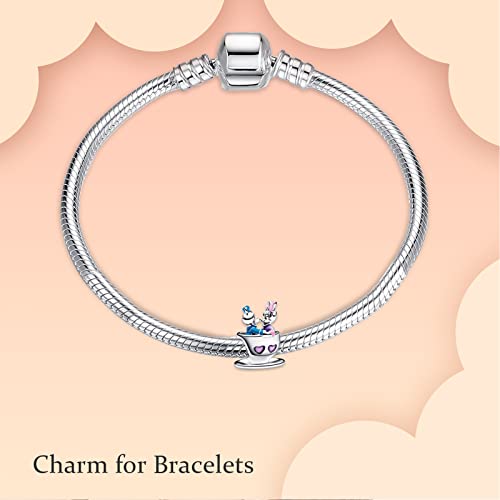 Image of S925 Sterling Silver Cartoon Anime Charms Pendant, Character Figures Dangle for Bracelet Necklace, Gifts for Mom Girlfriend Family, Valentine's Birthday Christmas Anniversary Jewelry