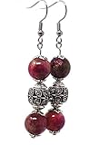  Pendientes de acero inoxidable con cuentas de jade natural de color rojo y verde, y perlas con cristales