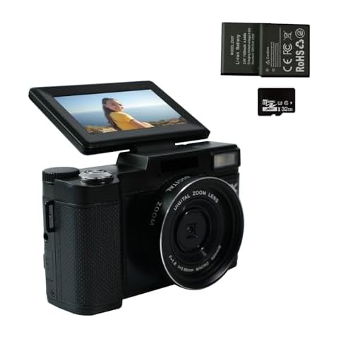 Lenofocus 4K Digital Camera for Photography, 4K Vlogging Camera for YouTube, 48MP 16X Digital Zoom 3” Flip Screen Autofocus Anti-Shake 2 Batteries 32GB TF Card Point and Shoot Digital Cameras Cover