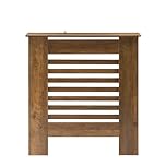 OHS Small Radiator Cover, Stylish Slatted Design MDF Wood Frame Top Shelf Radiator Cover for Living Room Bedroom Hallway Decorative Heater Cover, Dark Wood - 78 x 82 x 19cm