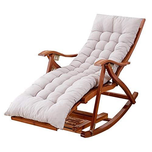 Genérico Mecedora Ajustable de bambú con reposapiés retráctil y cojín de algodón - Tumbona Plegable portátil para Exteriores, Ideal para Relajarse en el jardín o Junto a la Piscina (cojín Gris)