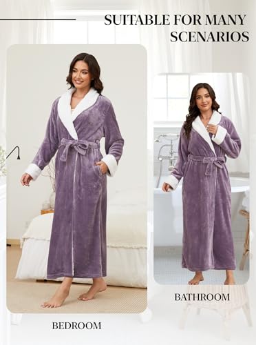Image of Hellomamma Long Bath Robe for Womens Plush Soft Fleece Bathrobes Nightgown Ladies Pajamas Sleepwear Housecoat